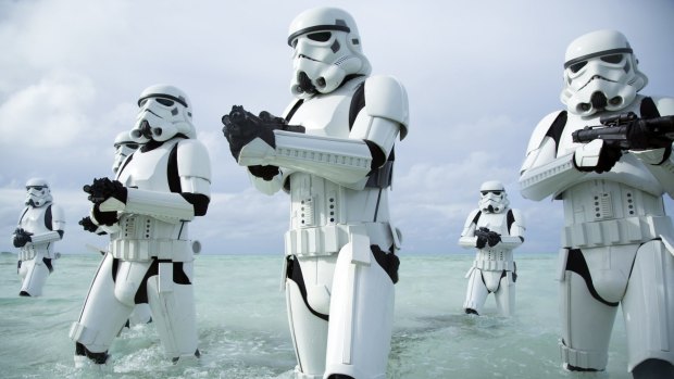 Stormtroopers prove they ain't afraid of no damp in <i>Rogue One: A Star Wars Story</i>.