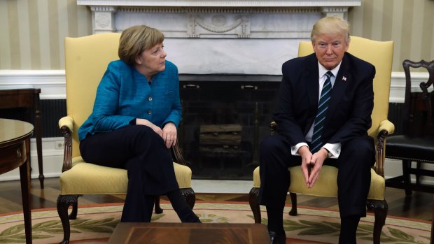 President Donald Trump's awkward meeting with German Chancellor Angela Merkel: The EU can't count on backing from the White House anymore.