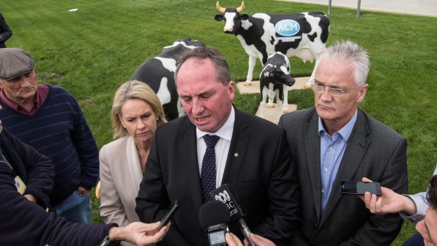 Deputy Prime Minister and Nationals Leader Barnaby Joyce during his visit to dairy farmers and a processing plant in Shepparton last week. 