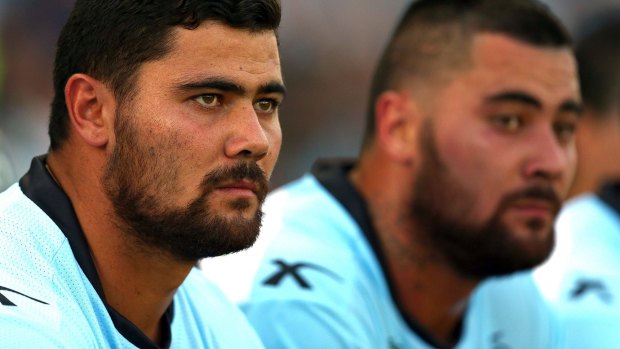 Meetings with NRL: Cronulla Sharks twins (from left) David and Andrew Fifita.