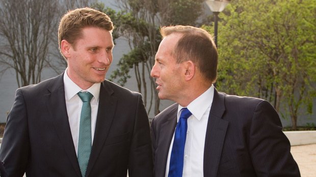 Tony Abbott with Liberal MP Andrew Hastie in 2015.