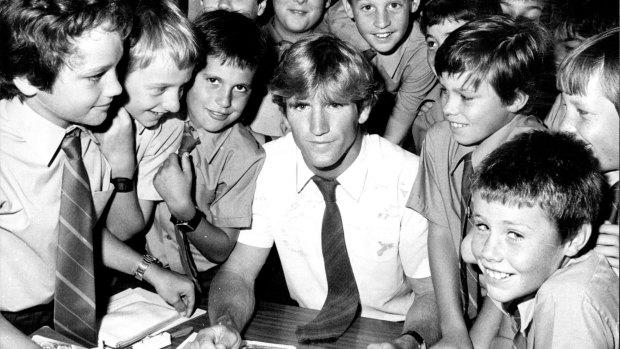 Class act: Des Hasler at work at St. Pius X College in Chatswood in 1984.