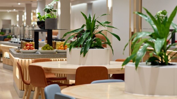 Dining tables in Melbourne's newly revamped Qantas Club.