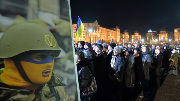 Paying their respects: Thousands gathered in Kiev's Independence Square to mark the first anniversary of the protests.