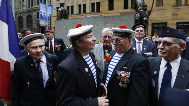 French veterans gathered at the cenotaph in Martin Place, Sydney, for the Remembrance Day service.