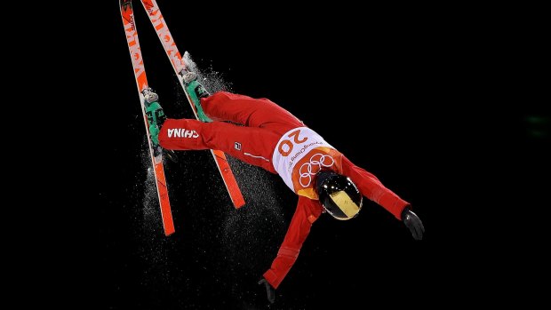 China's Yan Ting jumps during the women's aerials qualifying.