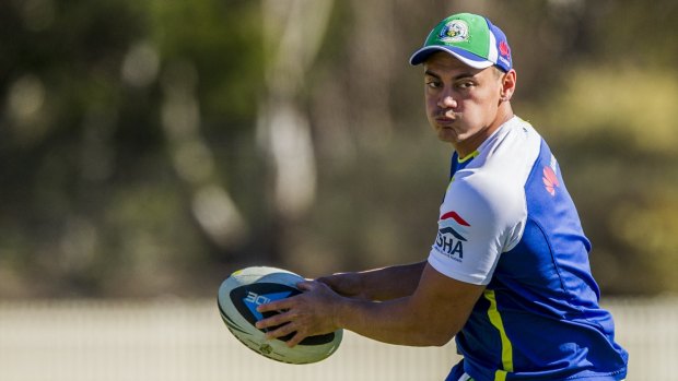 Jeremy Hawkins trains with the Raiders on Wednesday in the lead-up to his NRL debut.