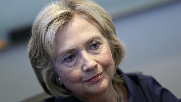 "Sorry": Democratic presidential candidate Hillary Clinton.