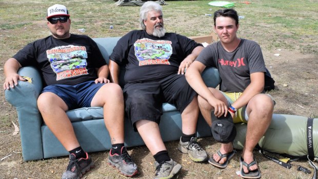 John Verwey, left, Andrew Verwey, centre, and Tyler Verwey, all from Tamworth, hope the ban on riding in the trays of utes at Summernats will not be permanent. 