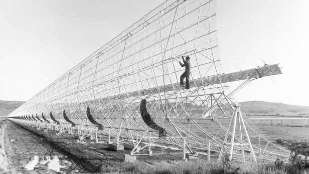 Professor Michael Large (University of Sydney) at work building the telescope.