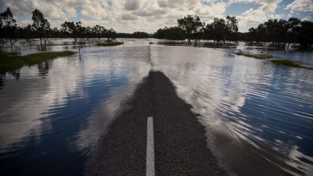 A flooded Newell Highway cuts off Forbes and West Wyalong.