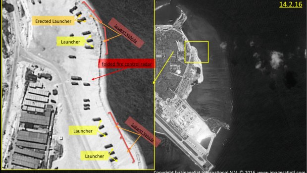 Annotated satellite images of Woody Island, the largest of the Paracel Islands in the South China Sea. A US official confirmed that China has placed a surface-to-air missile system on Woody Island.