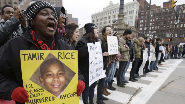 Demonstrators blocked Public Square in Cleveland last year, during a protest over the police shooting of 12-year-old Tamir Rice.
