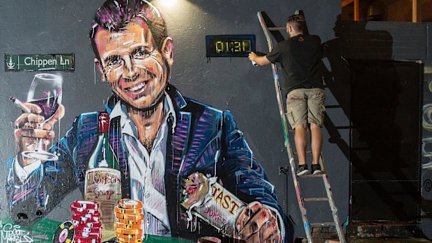 Scott Marsh's mural of NSW Premier Mike Baird against Sydney's lockout laws. 