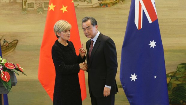 Australia and China's foreign ministers, Julie Bishop and Wang Yi, in Beijing in February.