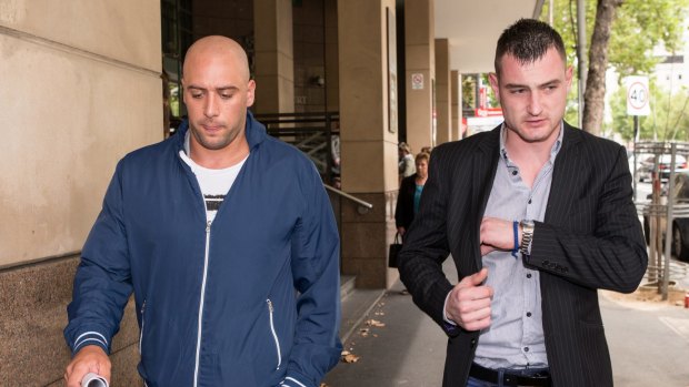 Branimir Lakic (right), is charged with the assault of Michael Harris. His friend is Milan Jovic (left) gave evidence in Melbourne Magistrates Court on Wednesday.