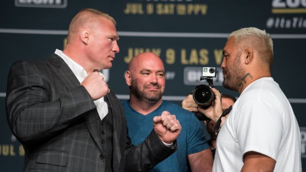 Brock Lesnar and Mark Hunt face off ahead of UFC 200.