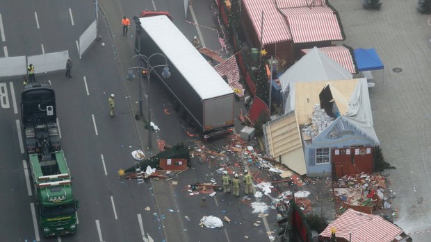 An aerial photo showing the trail of devastation left by the truck.