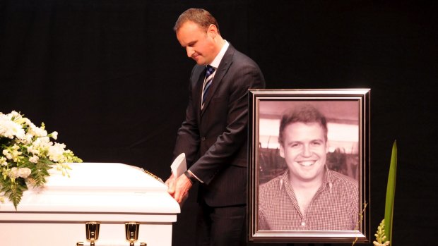 Andrew Barr pays tribute to Kurt Steel at his funeral.