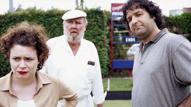 Lucy with Mick Molloy and Bill Hunter in the lawn bowls comedy Crackerjack.