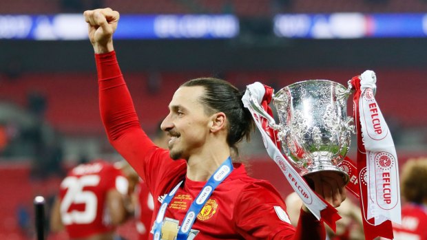 Magic man: Zlatan Ibrahimovic's late goal secured the EFL Cup for Manchester United.