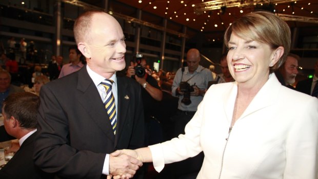 Campbell Newman and Anna Bligh at a debate in 2012. 