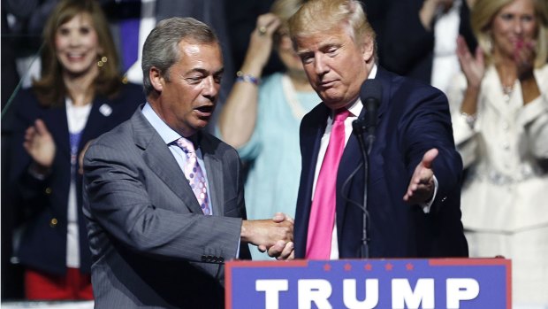 Nigel Farage with Donald Trump at an election rally in Jackson, Mississippi in August. 