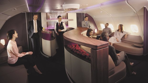 Qatar Airways A380 business class lounge.