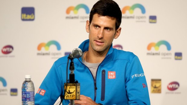 Novak Djokovic  fields questions from the media during the Miami Open.