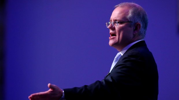 Treasurer Scott Morrison delivers his post-budget address in the Great Hall.