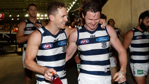Dynamic duo: Joel Selwood and Patrick Dangerfield after the win over North Melbourne.