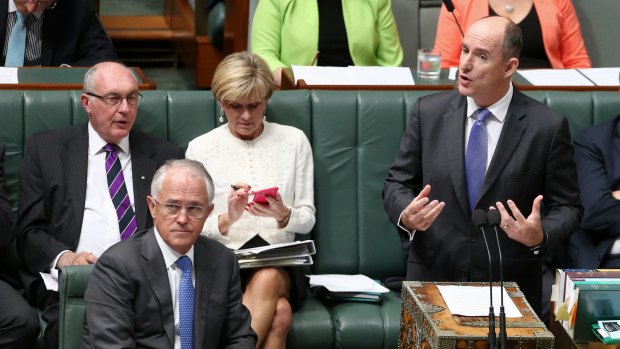 Mr Robert, pictured with Prime Minister Malcolm Turnbull, was asked several questions during question time.