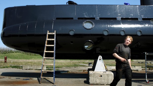 Peter Madsen with his submarine, the UC3 Nautilus, in 2008.