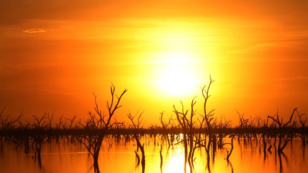 Time running out for water reform?: The sun sets over the Barren Box Storage and Wetland, near Griffith in NSW.