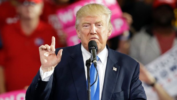 Donald Trump speaks at a rally in Raleigh, North Carolina.