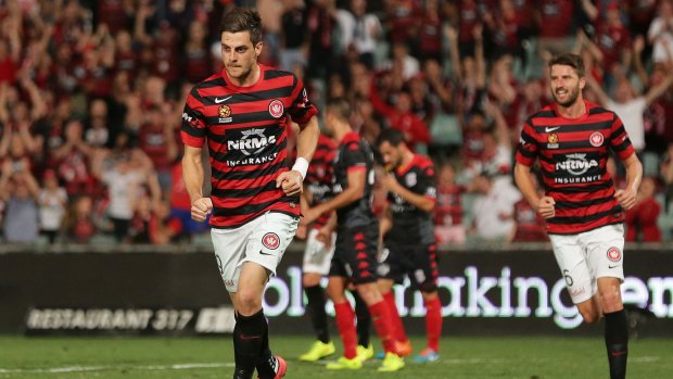  Tomi Juric  celebrates scoring a goal during the round against Adelaide United.