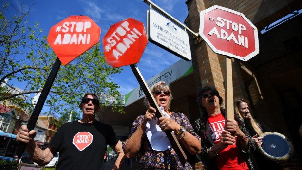 Anti-Adani coal mine protesters in Sydney's Marrickville earlier this month.