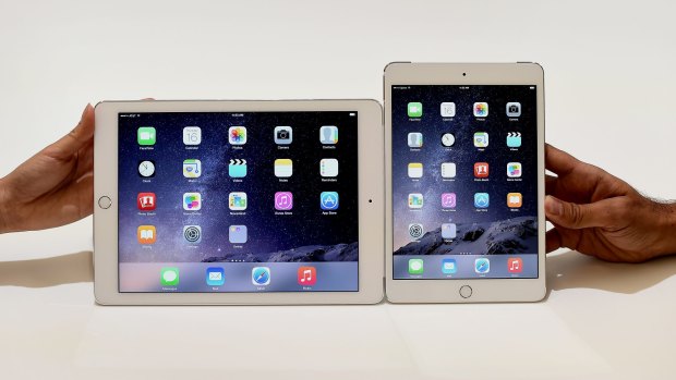 The new iPad Air 2 alongside the new iPad Mini 3.