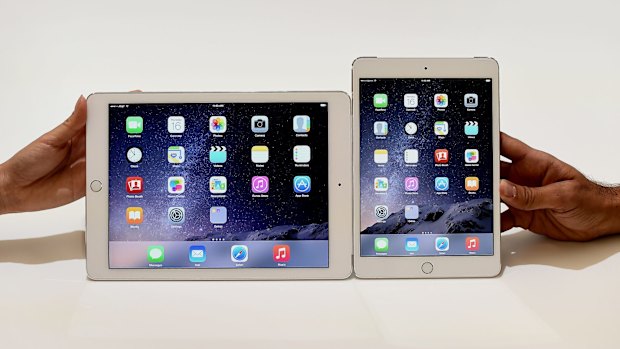 The new iPad Air 2 alongside the new iPad Mini 3.