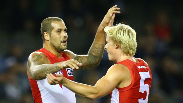 Lance Franklin and Isaac Heeney.