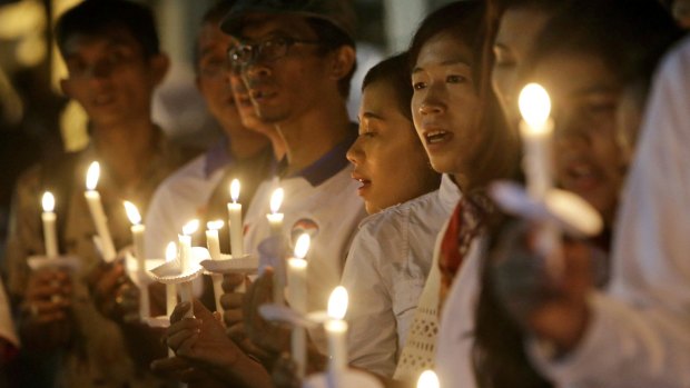 A candlelight vigil for the victims of the Paris attacks in Jakarta on November 16.