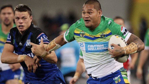 Making his mark: Ex-Knights centre Joey Leilua has been in exceptional form for Canberra this season.