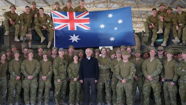 Prime Minister Malcolm Turnbull met with Australian troops serving at Camp Qargha near Kabul, Afghanistan in April 2017. 