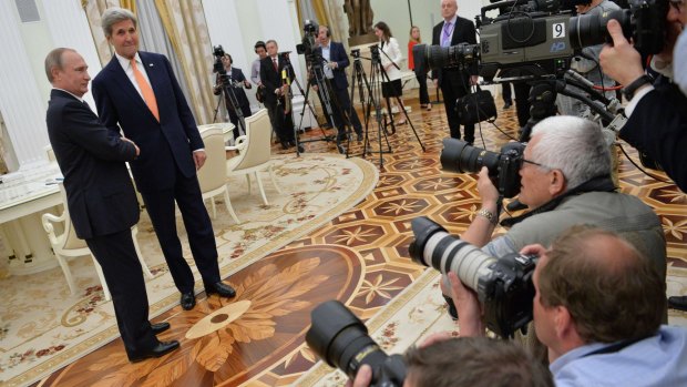 Russian President Vladimir Putin and US Secretary of State John Kerry met for three hours on Thursday evening.