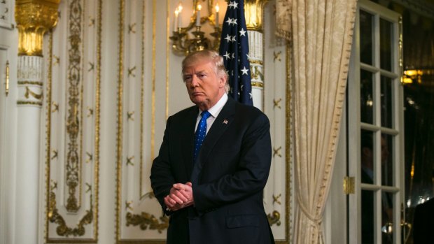 Donald Trump prepares to speak to the media from his flashy private club, Mar-a-Lago, in Florida.