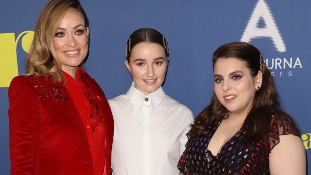 Booksmart director Olivia Wilde with stars Kaitlyn Dever and Beanie Feldstein.