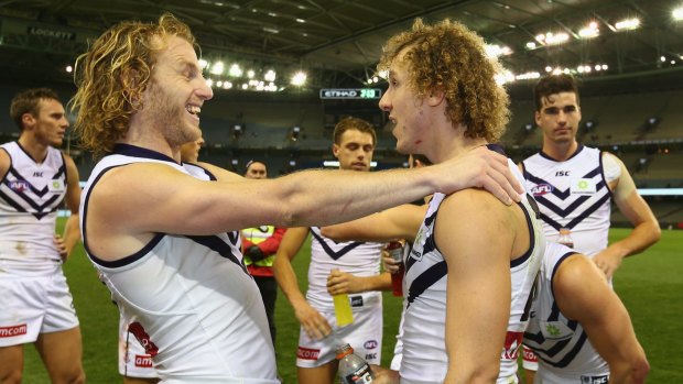 Dockers David Mundy  and Chris Mayne after Sunday's win over the Saints.