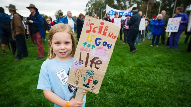 Teagan Vaughn, 6, at the March for Science. 