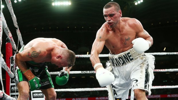 Anthony Mundine and Danny Green in their fight in Adelaide.