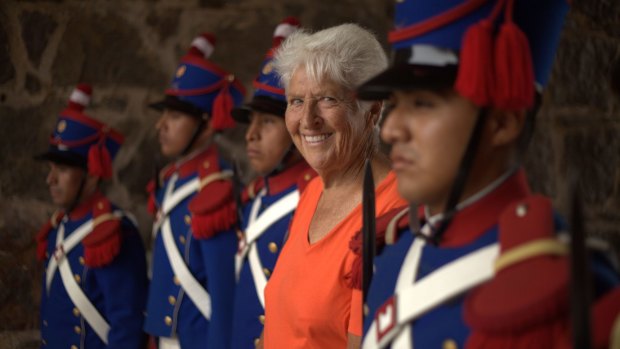 Dawn Fraser was welcomed by the Peruvian Army in traditional dress.